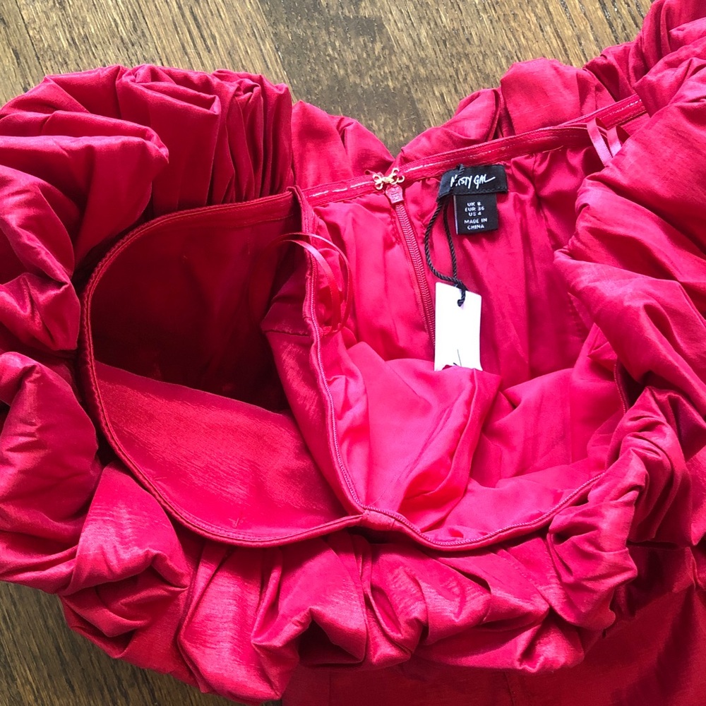 Nasty Gal Red Ruffle Ruched Taffeta Stretch Mini Dress - Picture 6 of 7